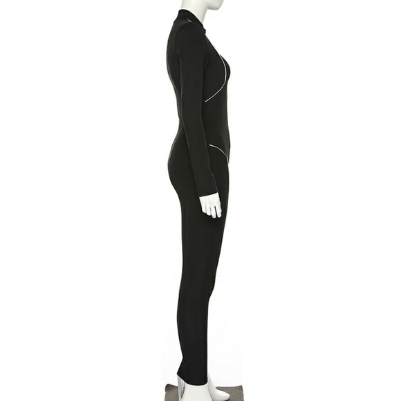 Black Bodycon Reflective Jumpsuit - Picture 3 of 5